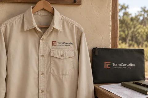 Camisa de campo e materiais com a identidade TerraCarvalho.